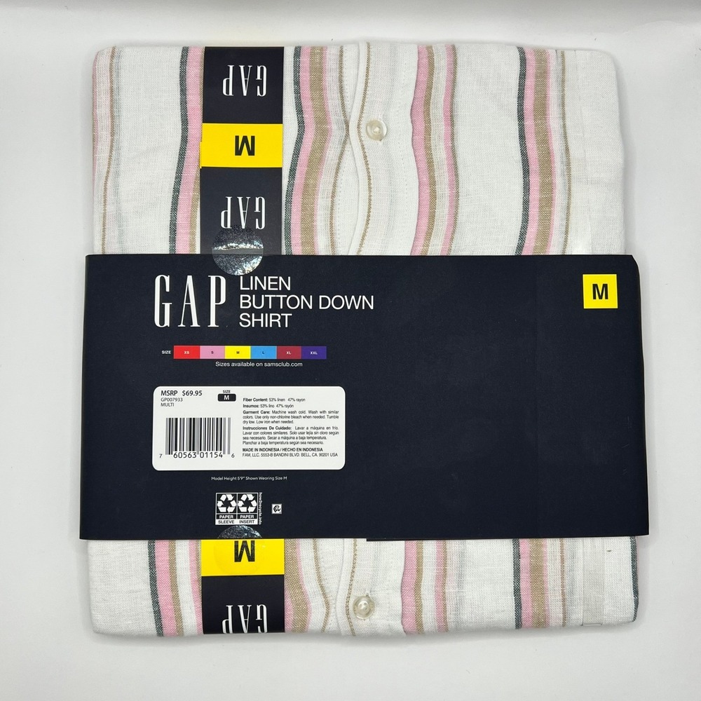 GAP Womens Linen Button Down Shirt Multi Color Striped Relaxed Fit Size M NEW - Picture 2 of 8